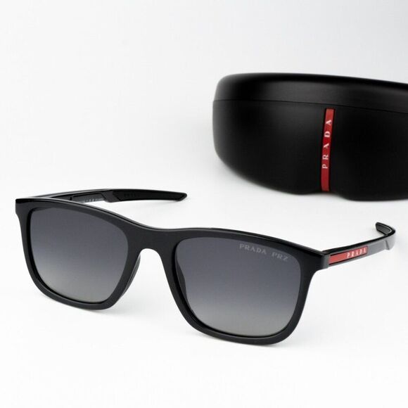 NEW Prada Linea Rossa PS10WS 1AB06G Black Polarized Grey Square Unisex Sunglasse